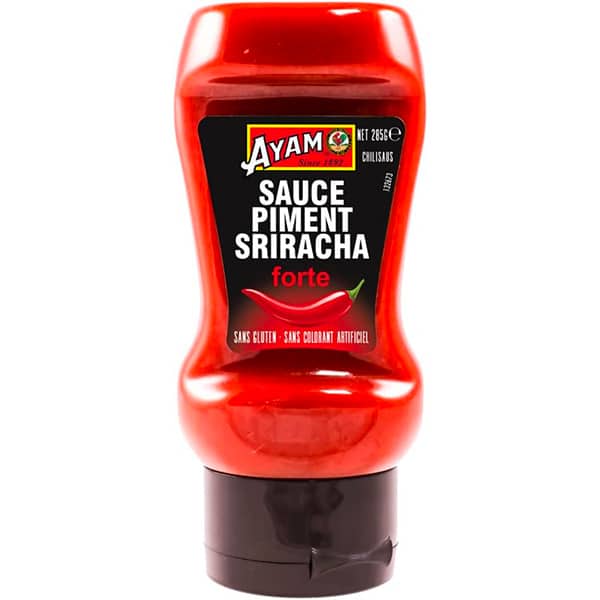 Sauce piment Sriracha, sans gluten, sans glutamate, sans colorant artificiel.