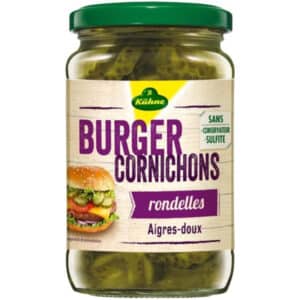 Cornichons burger aigres doux en rondelles 4x185g - Kuhne